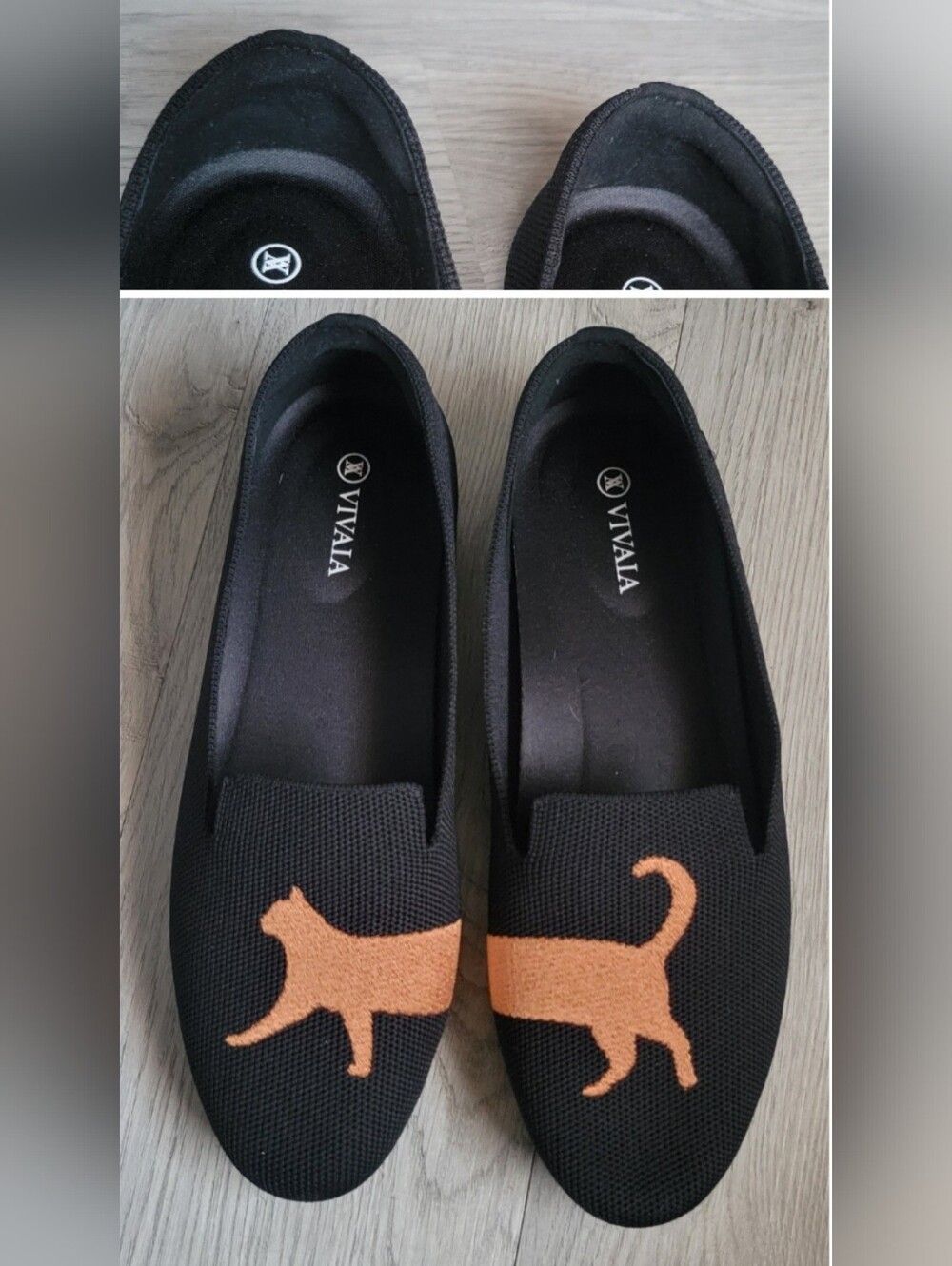 Vivaia Audrey Black-Cat Round Toe Black & Copper Embroidered Loafers, US 9 EU 40 - Picture 4 of 16